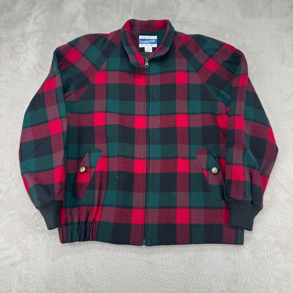 Vintage Pendleton Mens Wool Jacket Medium Red Green Plaid Preowned Full Zip